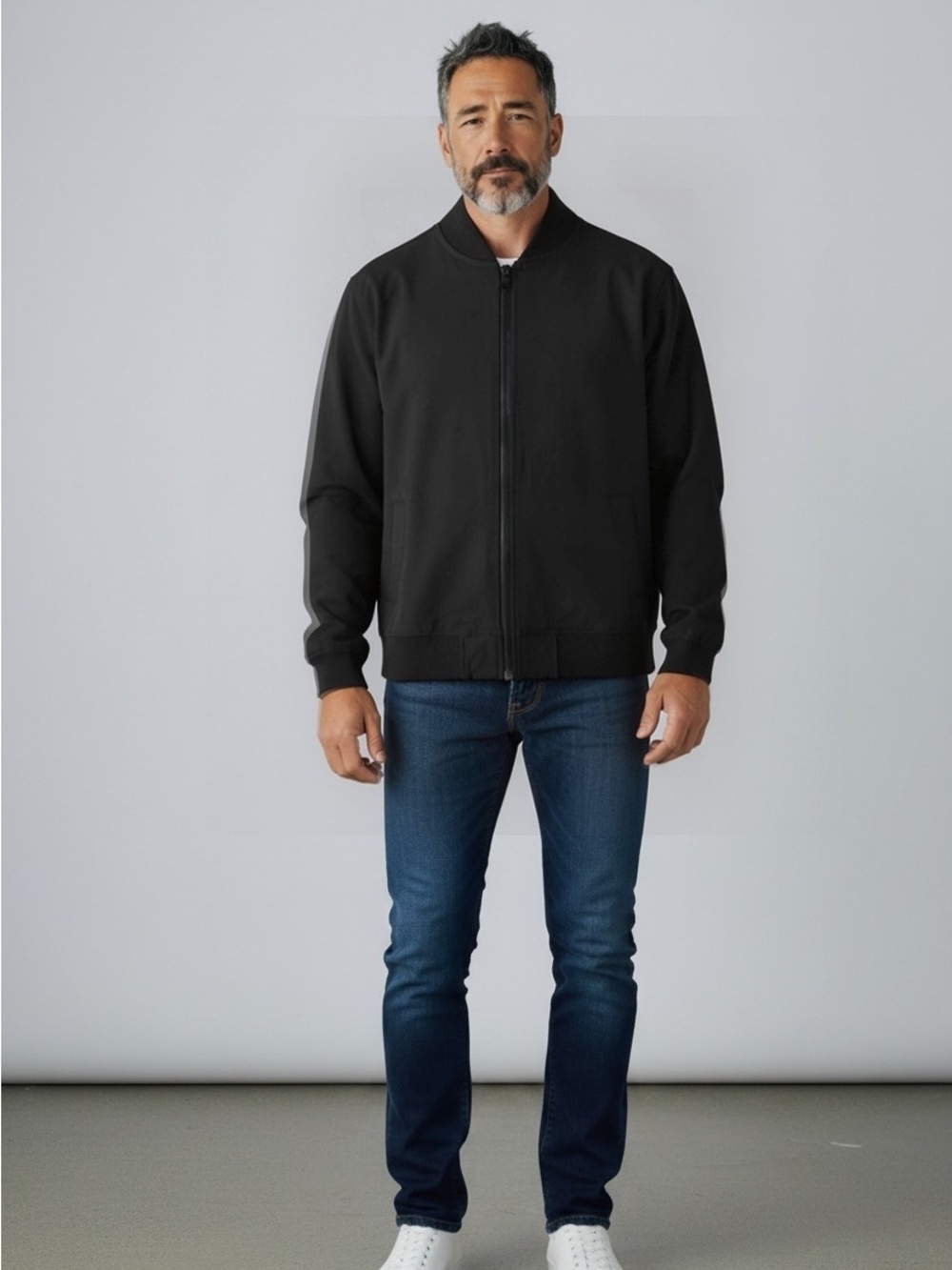 Men's Black Zip-Front Bomber Jacket - Medium Banana Republic